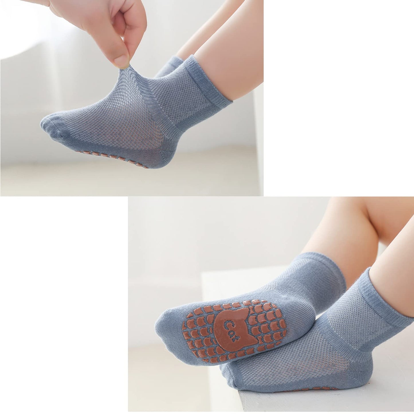 Exegawe Baby Mesh Socks With Non Slip Thin Toddler Anti Skid Crew Socks For Girls Boys 5 Pairs(Blue Multi, M/1-3Y)