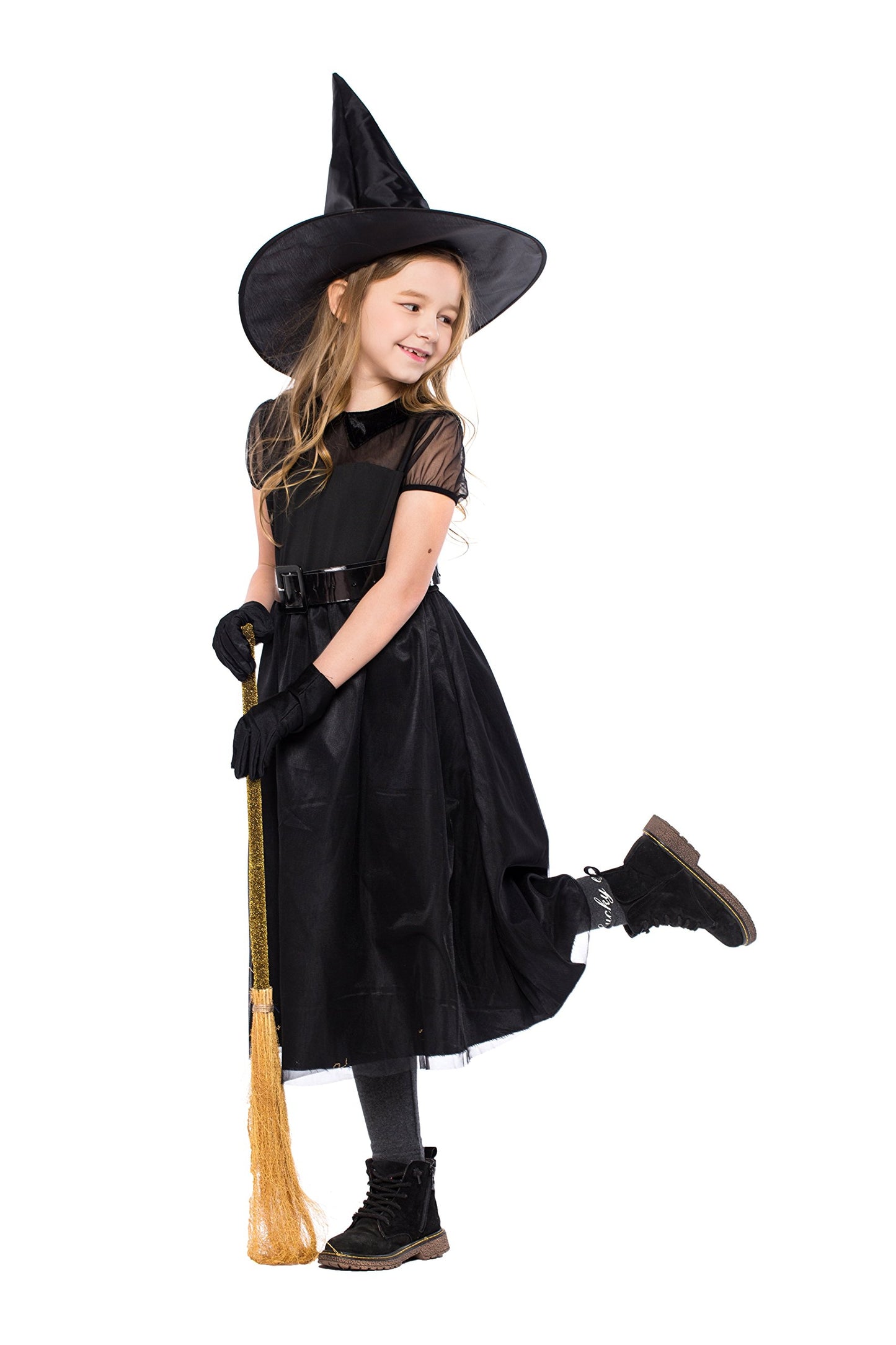 Yolsun Girls' Witch Costume, Halloween Children Classic Witchy Dress Up (3.-5Y(Suggested Height:38'-46' ), Black)