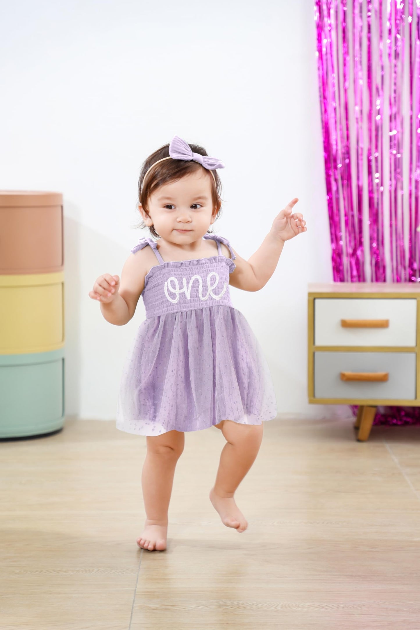 Titkkop Baby Girl 1St Birthday Clothes One Year Old Tulle Romper Sleeveless Bodysuit Cake Smash Outfits(Purple1,9-12M)