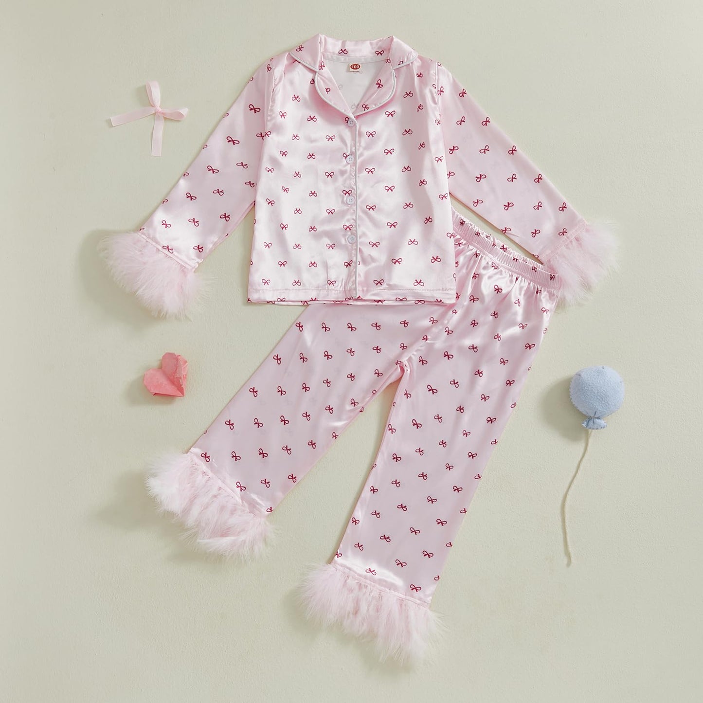 Afunbaby Toddler Baby Girl Boy Silk Satin Pajamas Set Button Down Pjs Kids Long Sleeve Shirt Pants Christmas Pjs Sleepwear (Pink