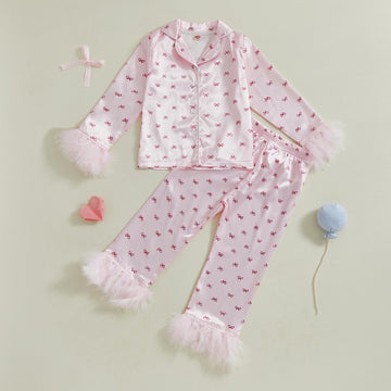 Afunbaby Toddler Baby Girl Boy Silk Satin Pajamas Set Button Down Pjs Kids Long Sleeve Shirt Pants Christmas Pjs Sleepwear (Pink