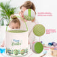Lessmo 2 Pcs Easter Bunny Basket Egg Buckets Gifts Tote Bags, Canvas Cotton Pink Green Cute Personalized Egg Hunt Basket Stuffer