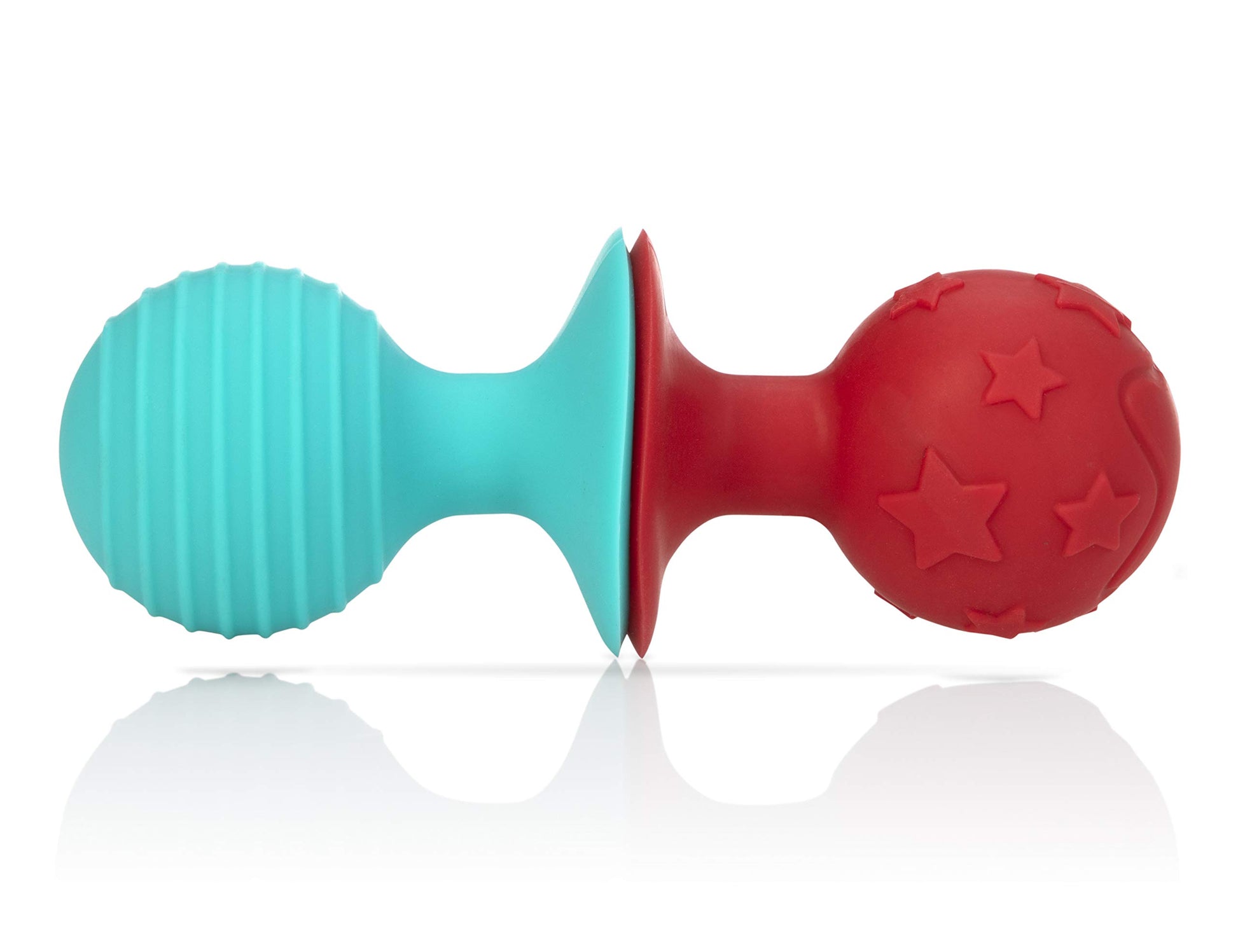 Nuby Silly Rattle Ball Interactive Suction Toys, Red/Aqua, 2 Count