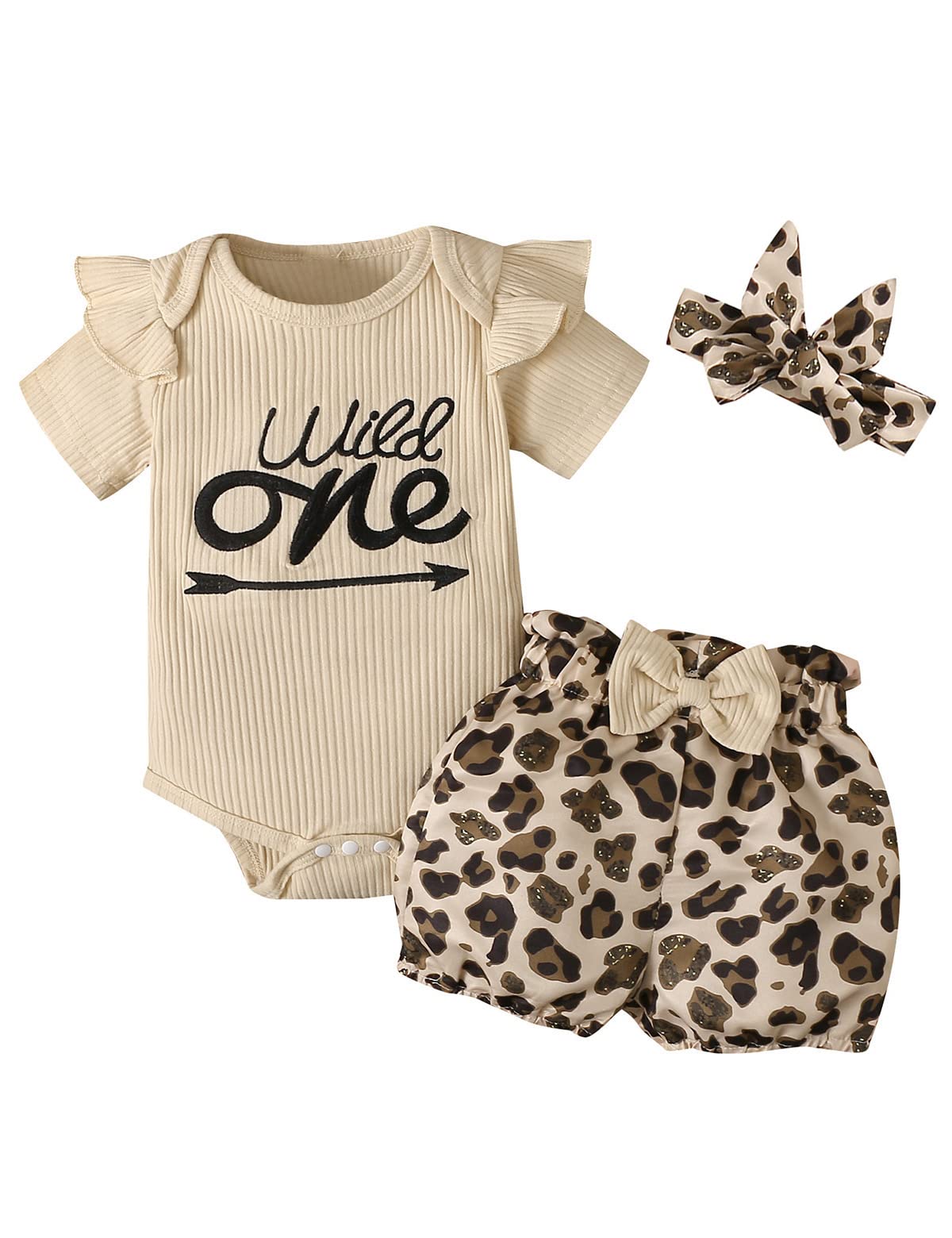 Shalofer Baby Girl First Birthday Outfit 1St Birthday Girl Leopard Short Set(Apricot-Leopard,12-18 Months)