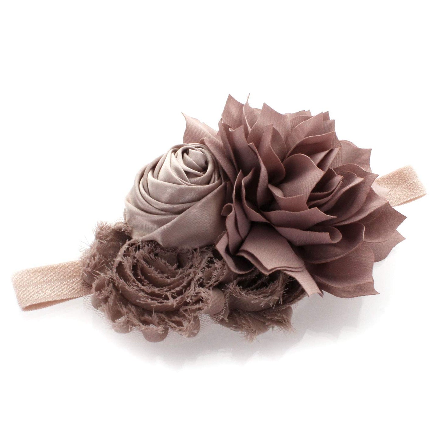 My Lello Baby Headband Shabby Fabric Flower Cluster Stretchy Elastic Taupe