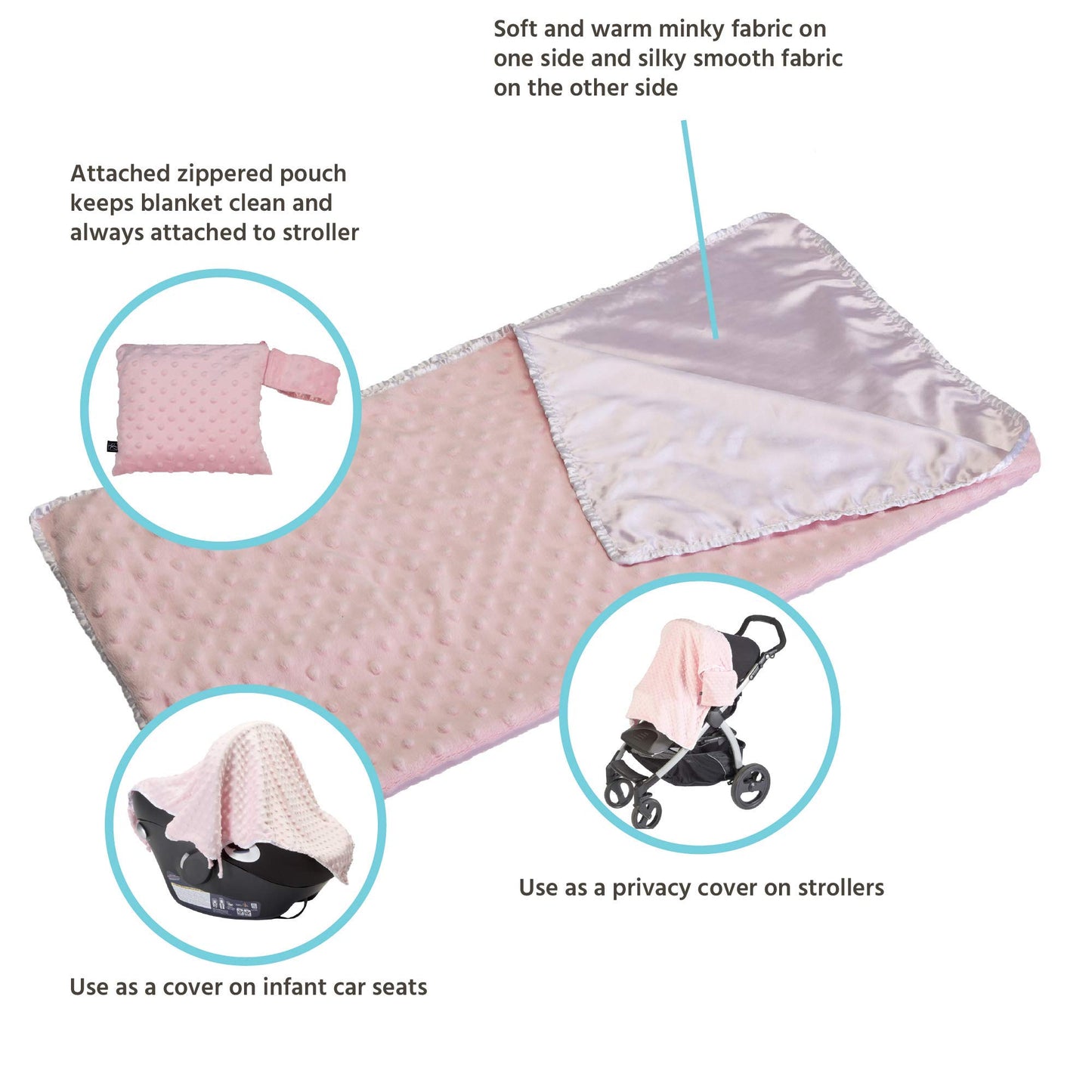 J.L. Childress Cuddle 'N Cover Stroller Blanket - Silky And Minky Fabrics - Blanket Attaches To Stroller - Privacy Cover, Blanke