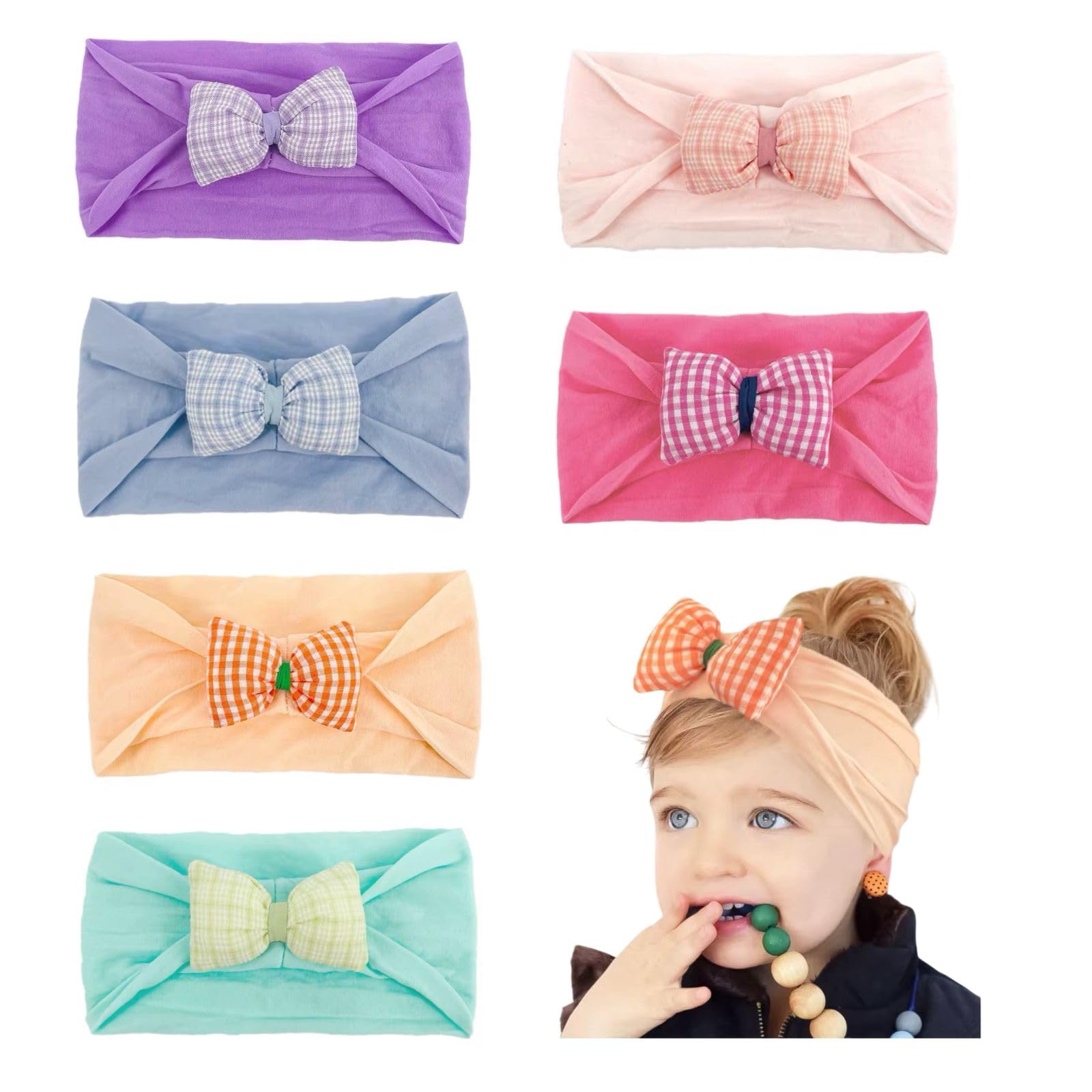 Inheaven Soft Knot Headbands With Hair Bows, 6Pack Head Wrap Hair Accessories, Super Stretchy, For Newborn Baby Girls, Infant T