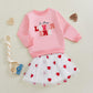 Yingisfitm Toddler Girl Valentines Day Outfit Letter Sweatshirt Love Heart Tutu Skirts Sets Little Girl Valentine Clothes (Pink,