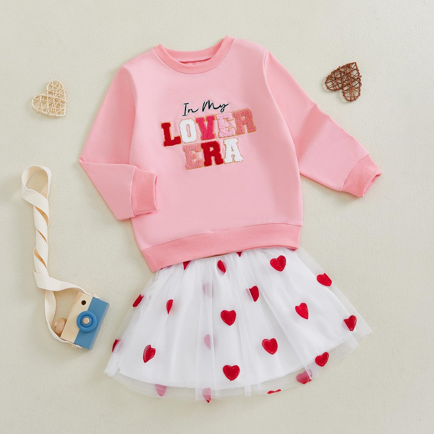 Yingisfitm Toddler Girl Valentines Day Outfit Letter Sweatshirt Love Heart Tutu Skirts Sets Little Girl Valentine Clothes (Pink,