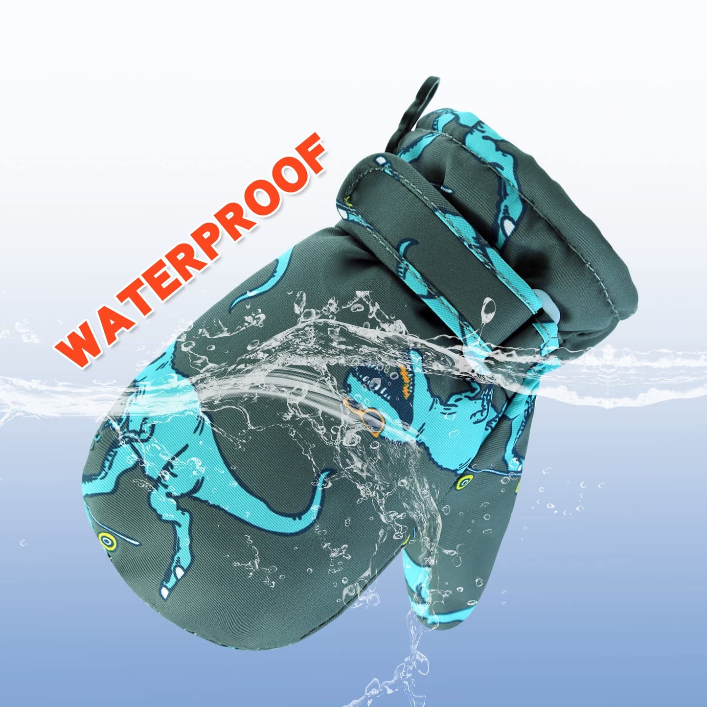 Bavst Toddler Waterproof Mittens Fleece Lined Baby Boys Girls Winter Warm Glove Kids Snow Infant Ski Mitten For 3M-5T (Grey-Blue