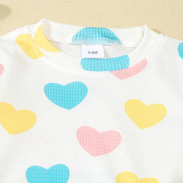 Kupretty Toddler Baby Girl Valentines Day Outfits Heart Waffle Knit Sweatshirts And Pants Set Fall Winter Spring Clothes (White