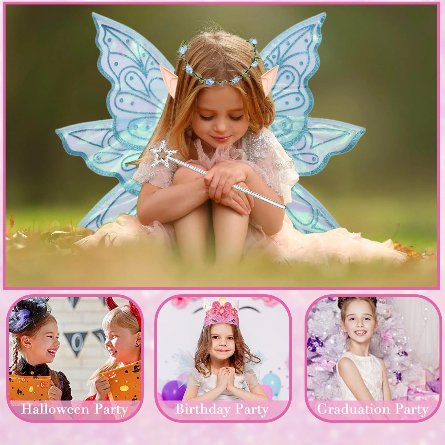 Fairy Wings For Adults Dress Up Sparkling Sheer Butterfly Halloween Costume Angel Wings For Women Girls,Blue