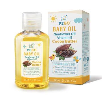 PEGO Baby Massage Oil & Body Moisturizing Oil,with Cocoa Butter & Sunflower Seed Oil,Vitamin E,Hypoallergenic for Baby Sensitive