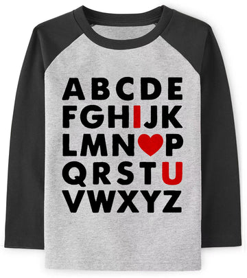 Valentine'S Day Outfit Alphabet Abc I Love U Shirt Boy Girls Kids Long Sleeve Cotton Heart Tops, Red 6 Years