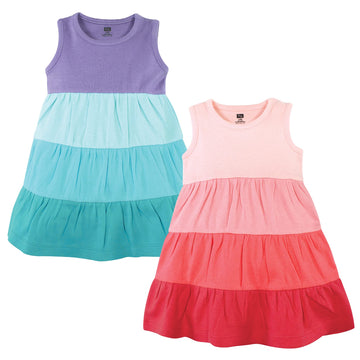 Hudson Baby Girls' Cotton Dresses, Ombre Coral Teal, 6-9 Months