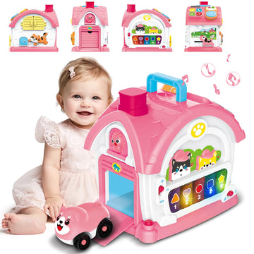 DELUTIQUE Montessori Toys for 1 Year Old Girl Gifts, Musical Toys for Toddler 1-3 with Play Phone, Mirror, Piano, Educational Ba