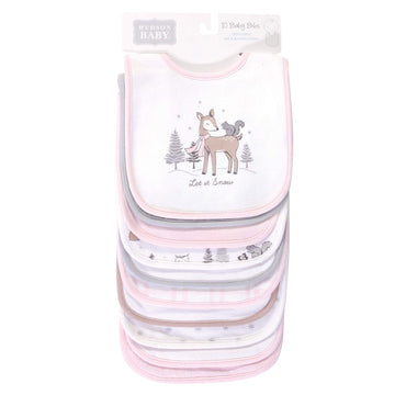 Hudson Baby Unisex Baby Cotton Bibs, Winter Forest, One Size