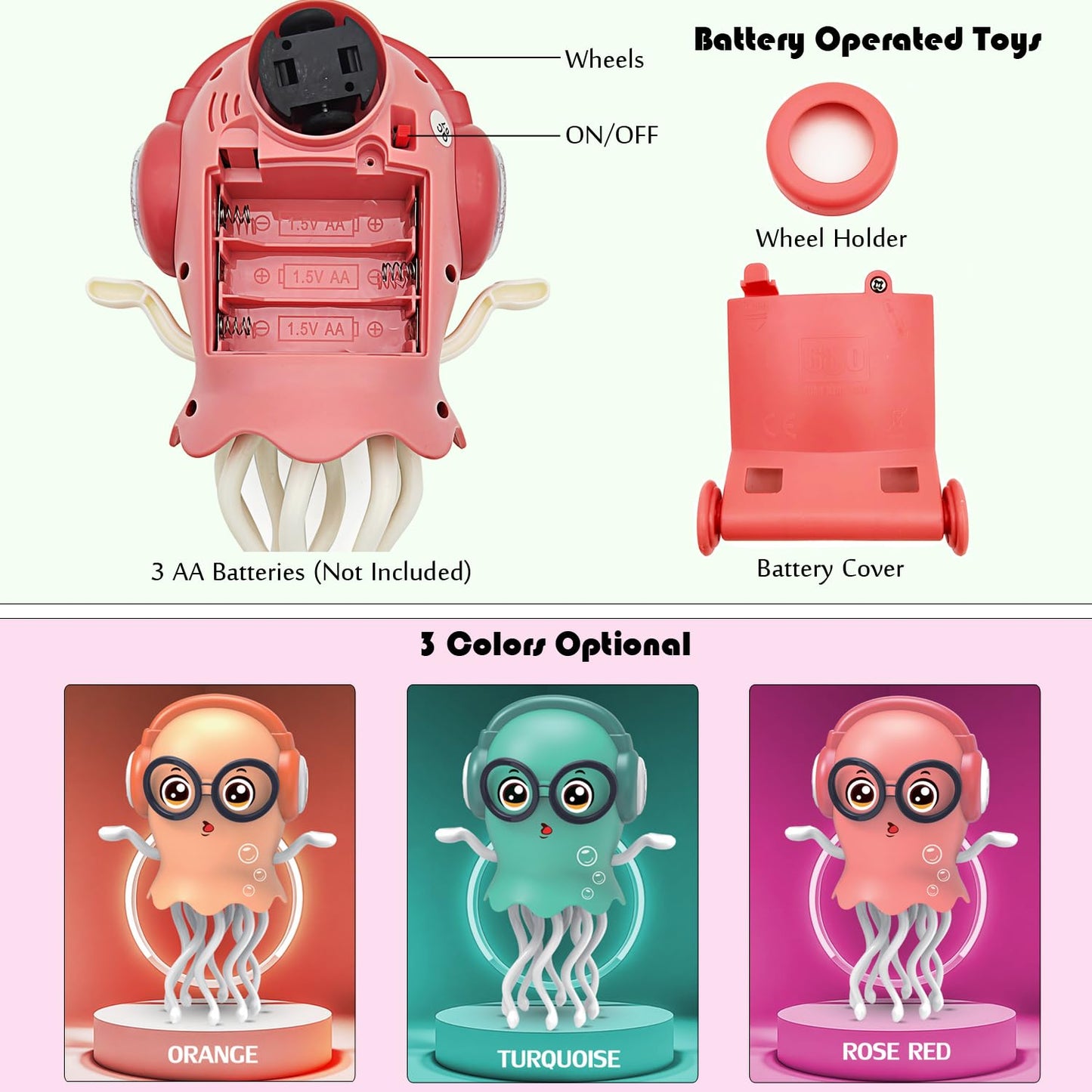 Tipmant Baby Toddler Electric Jellyfish Toys Cute Electronic Octopus Animal Vehicle Car, Dance, Crawl, Music, Luminous Lights, K