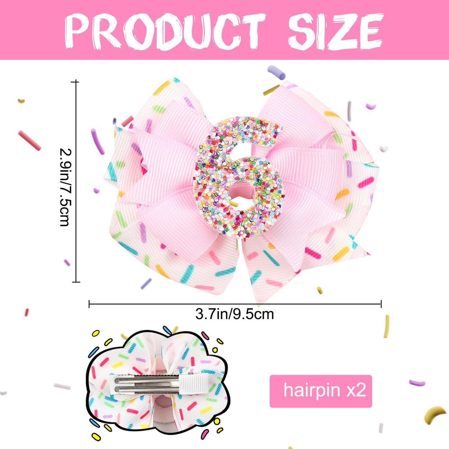 2Pcs Hair Clip, Pink Bow Hair Clips For Baby Girls 6Th Birthday Party Decorations