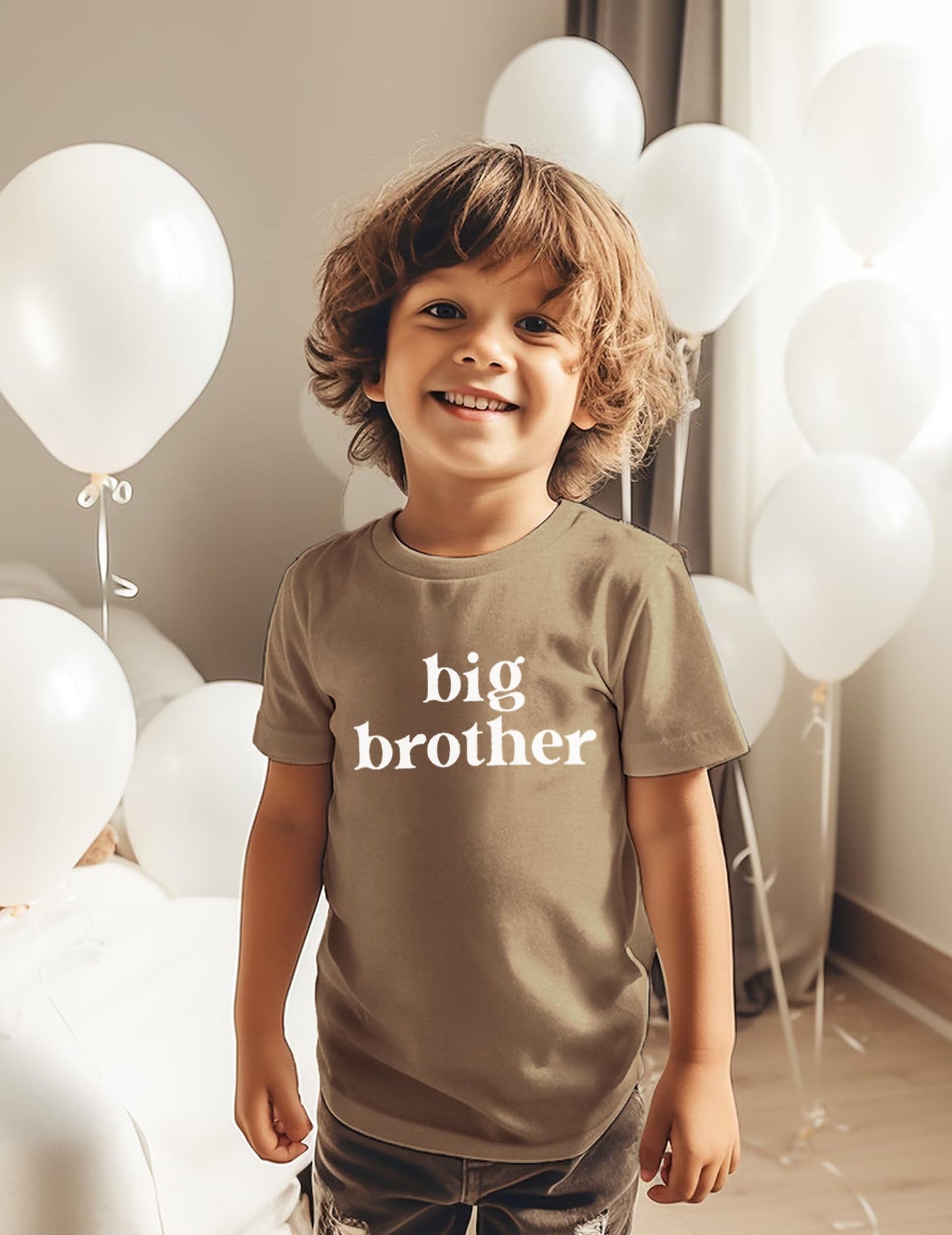 Sanixjoo Big Brother Shirt Toddler Baby Boy Promoted To Big Brother Announcement Tshirt Kids Short Sleeve Clothes(Brown,6-7Years