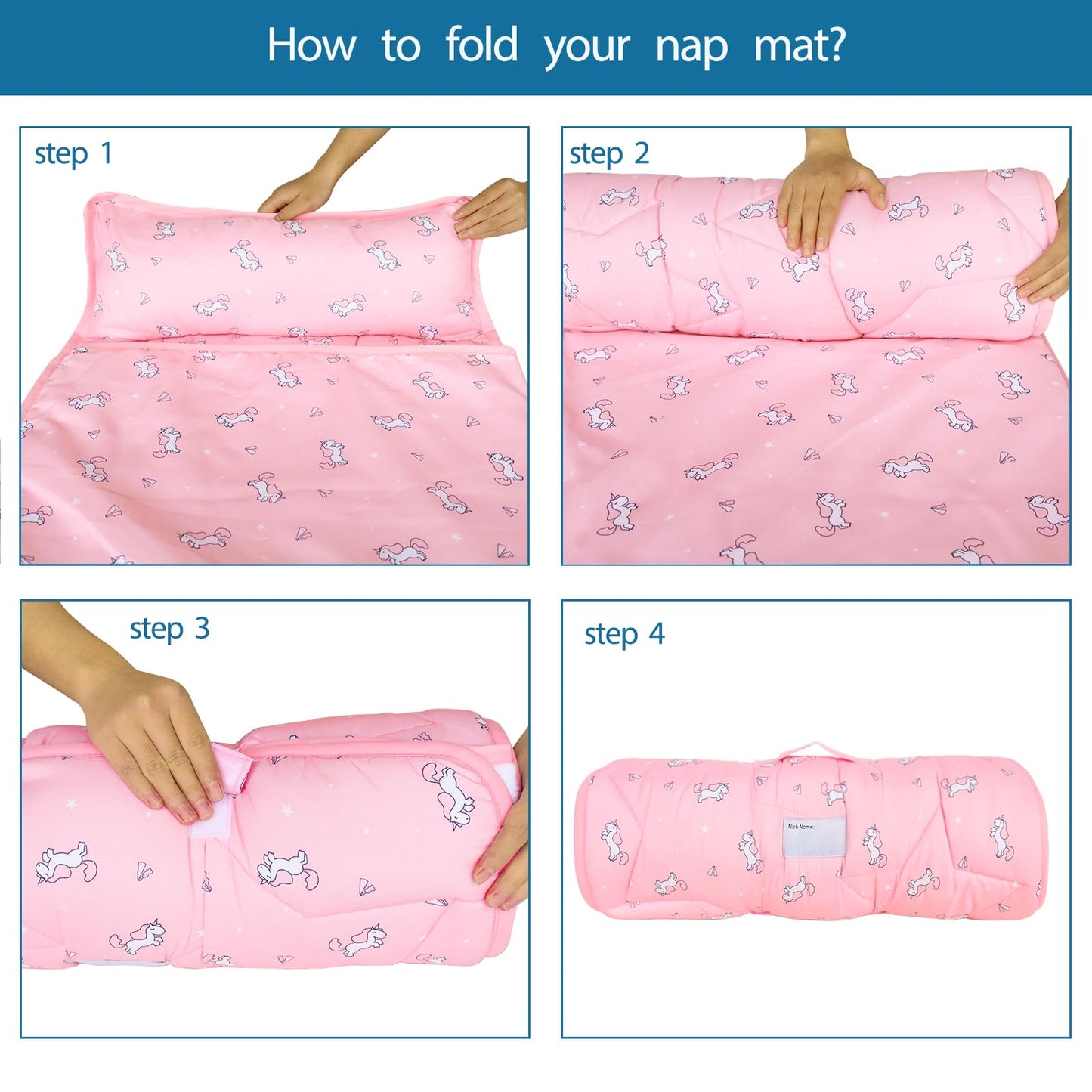 Toddler Nap Mat With Pillow And Blanket 50' X 21' X 1.5', Nap Mat For Boys Girls Super Soft And Cozy, Kids Sleeping Bag For P