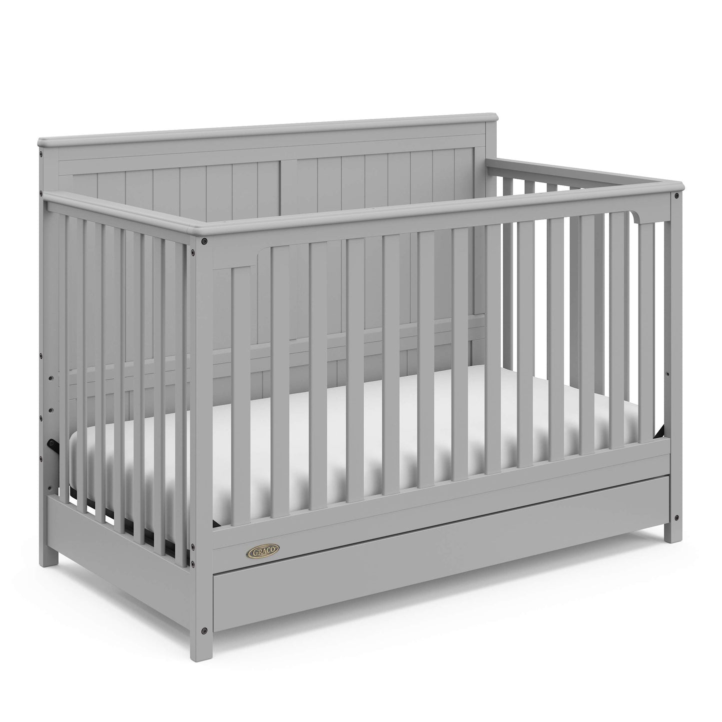 Graco Hadley 5-in-1 Convertible Crib with Drawer (Pebble Gray) - GREENGUARD Gold Certified, Crib with Drawer Combo, Full-Size Nu