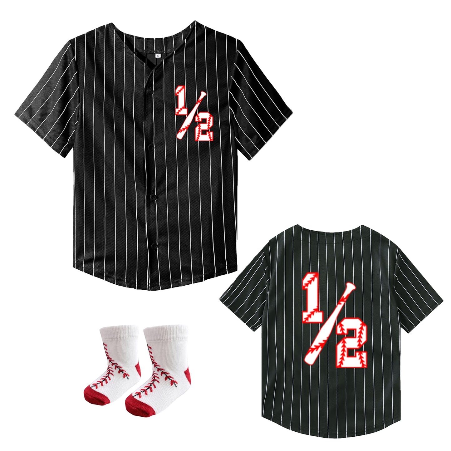 Baby Boy Girl Halfway To One 1/2 Baseball Shirt Suit - Half Birthday Infant Newborn Clothes 1 Year Black Striped
