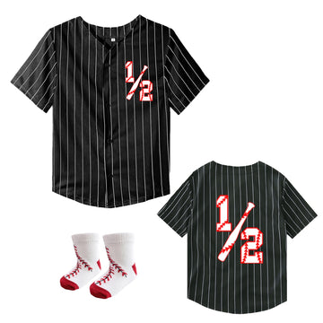 Baby Boy Girl Halfway To One 1/2 Baseball Shirt Suit - Half Birthday Infant Newborn Clothes 1 Year Black Striped