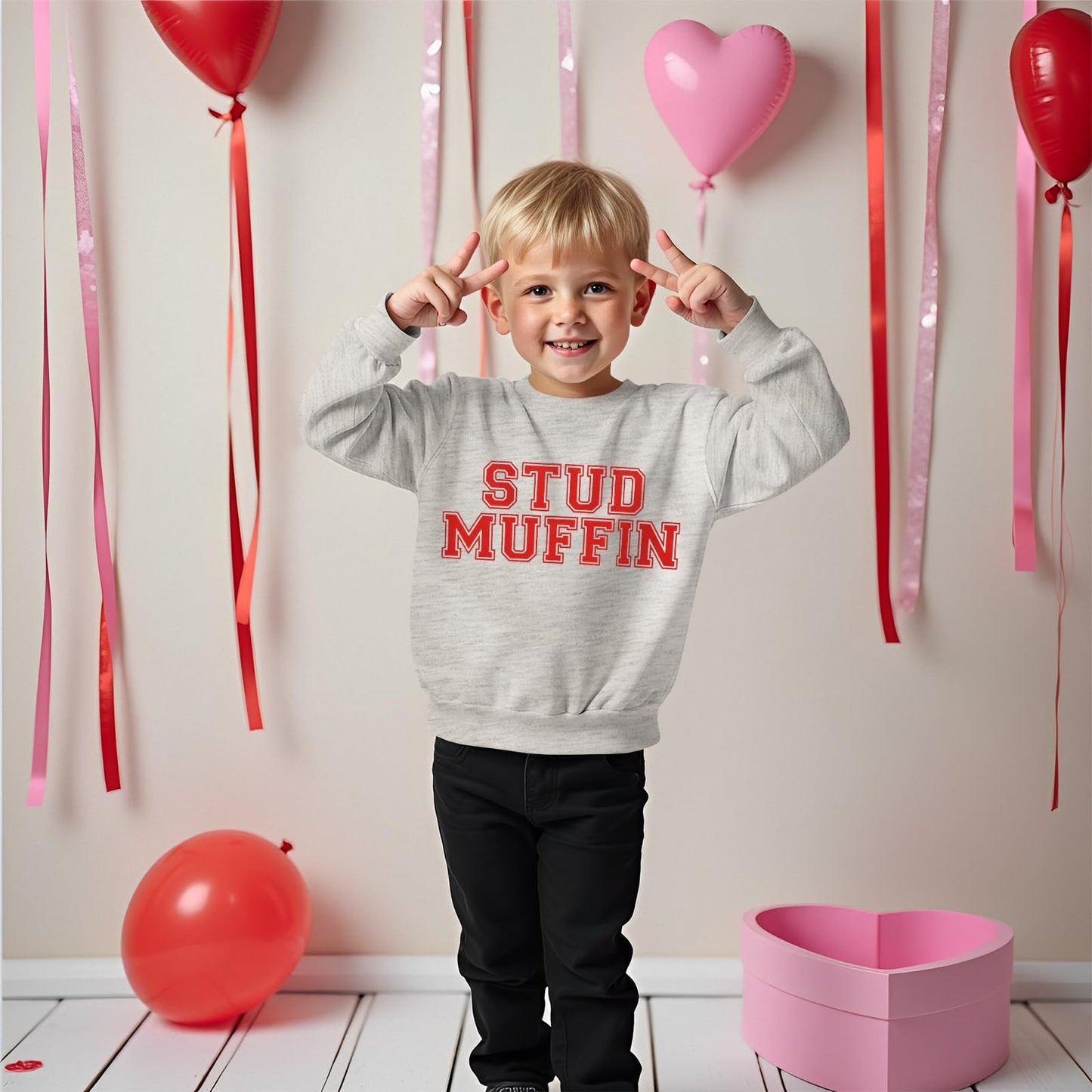 Ag Aguu Toddler Baby Boy Valentine'S Day Sweatshirt Stud Muffin Long Sleeve Shirt Holiday Outfit Crew Neck Tops Fall Clothes(Gre
