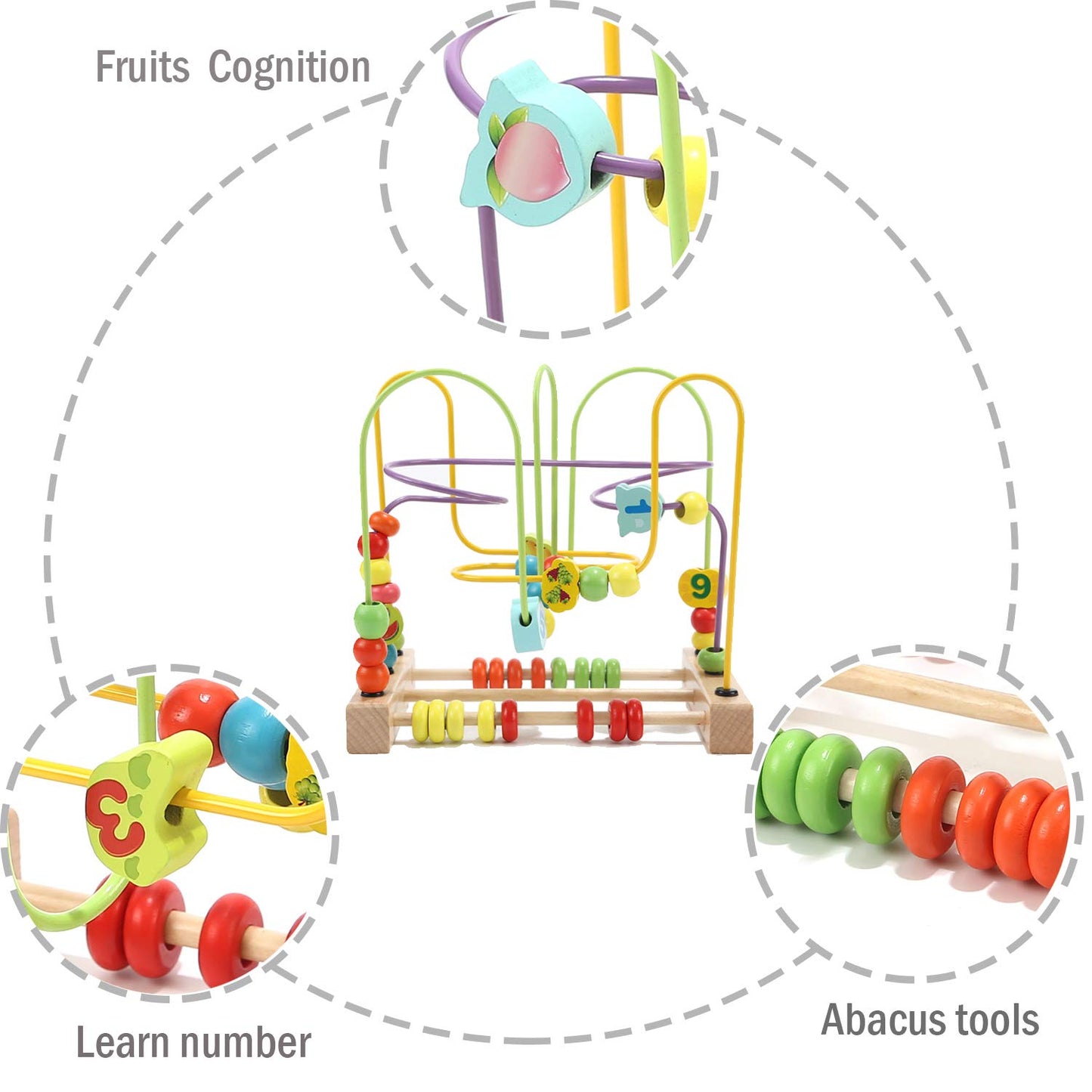 Wondertoys Bead Maze Toy for Kids Wooden Colorful Abacus Roller Coaster Educational Circle Toys Bead Maze Activity Cube Sensory