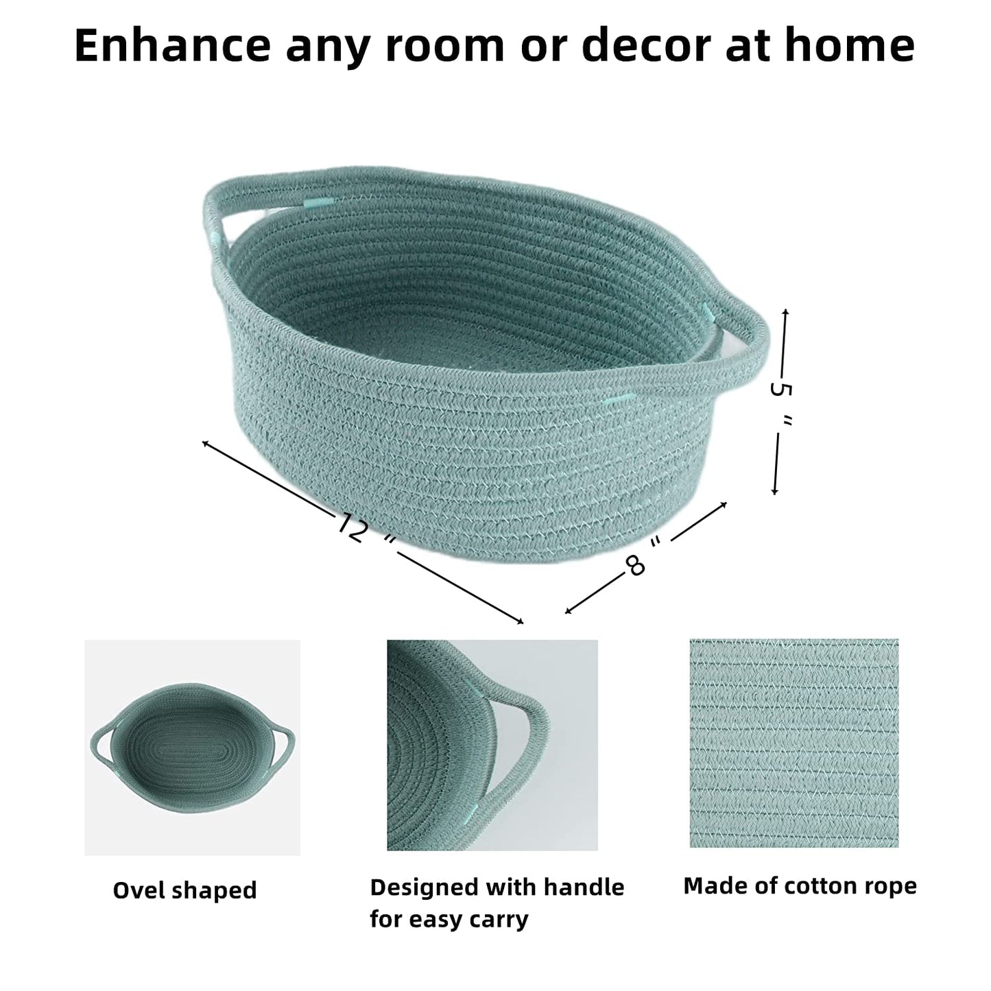 XUANGUO Small Woven Basket Cute Oval Cotton Rope Baby Gifts Baskets with Handle Empty Wicker Storage Baskets For Kids Cat Dog To