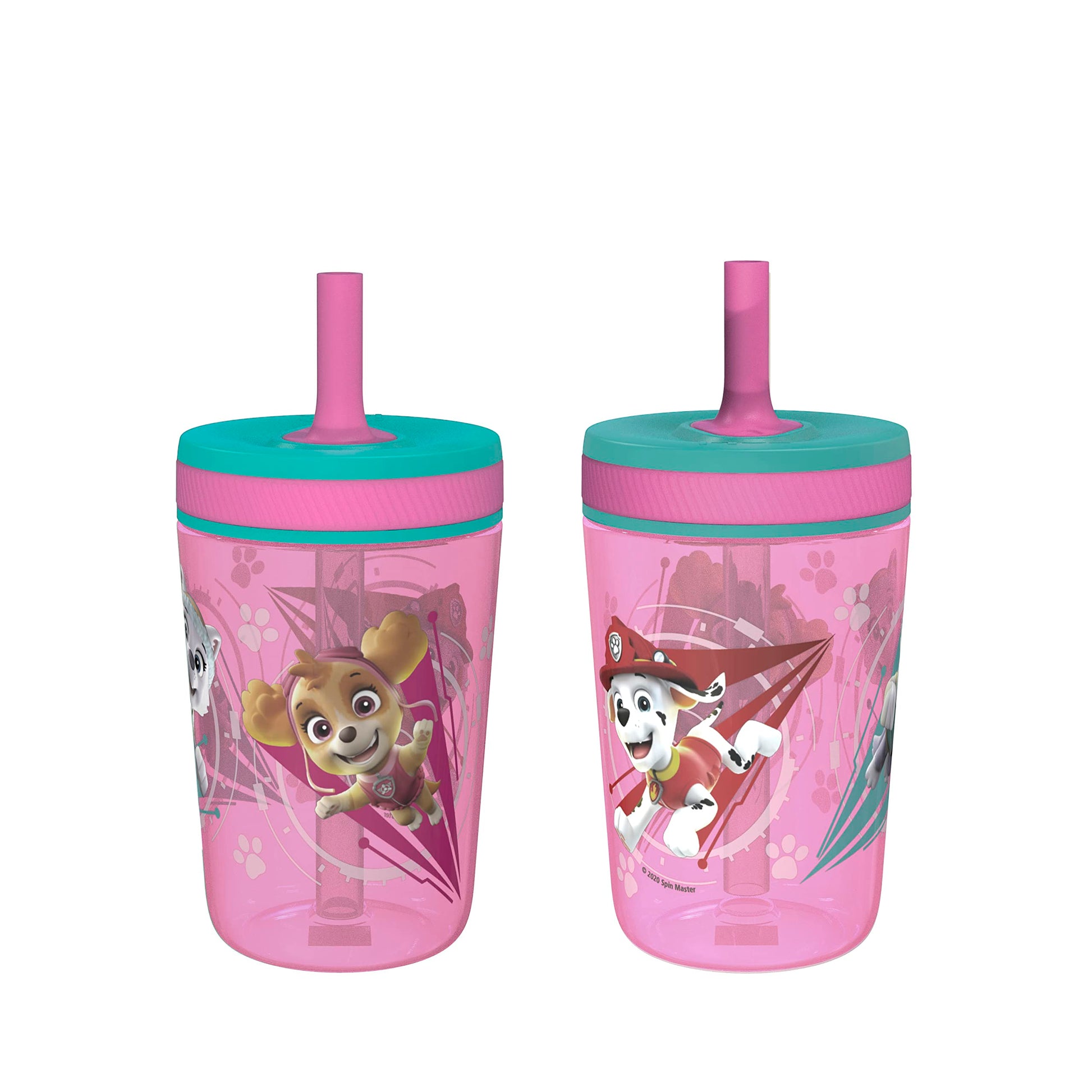 Zak Designs Kelso 15 oz Tumbler Set (Paw Patrol Skye & Everest) Leak-Proof Screw-On Lid with Straw Made of Durable Plastic and S
