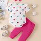Fullfamous Newborn Baby Girl Clothes Gifts Outfits,Fall Winter Long Sleeve Romper And Pant Set Raspberry Heart 0-3 Months