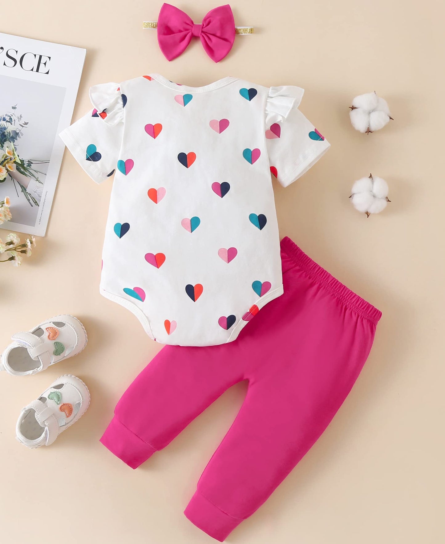 Fullfamous Newborn Baby Girl Clothes Gifts Outfits,Fall Winter Long Sleeve Romper And Pant Set Raspberry Heart 0-3 Months
