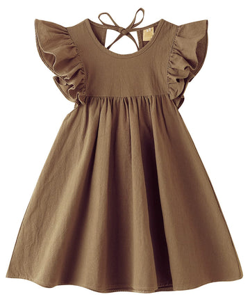 Jnklwpjs Toddler Linen Dress Baby Girls Ruffle Halter Sleeveless Casual Party Dresses Brown 120Cm