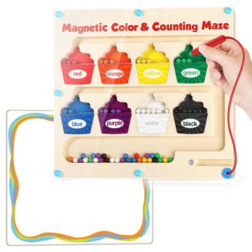 Aizweb Magnetic Color & Number Maze,Montessori Toys Wooden Magnetic Puzzle Board Color Sorting Counting Matching Toy,Toddler Lea