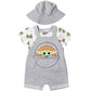 Star Wars The Child Newborn Baby Boys Short Overalls T-Shirt And Hat 3 Piece Outfit Set Grogu Gray 6-9 Months