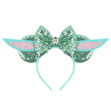 Bianbaistar Yodaears Headband Mouse Ears Headband For Women Velvet Hair Bow Headwear For Girls&Boys - Sparkle Sequins Mouse Hair