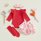 Beqeuewll Baby Girl Valentines Day Outfits Letter Print Long Sleeve Romper Tutu Skirt Headband Set Newborn Baby Girls Clothe (1S