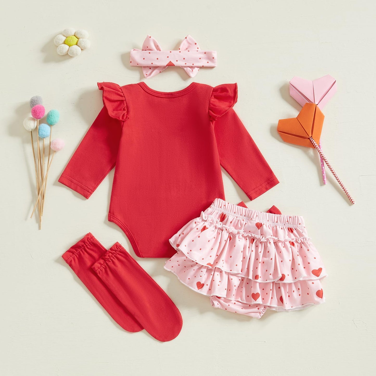Beqeuewll Baby Girl Valentines Day Outfits Letter Print Long Sleeve Romper Tutu Skirt Headband Set Newborn Baby Girls Clothe (1S