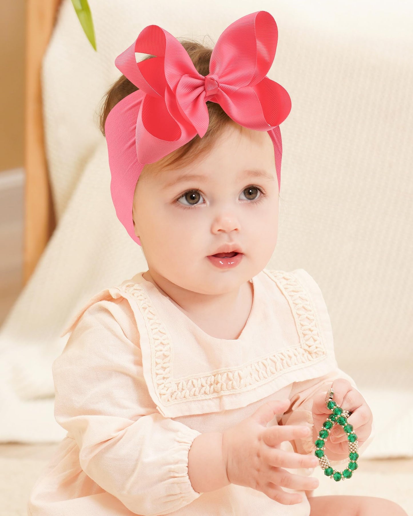 Doboi Baby Girl Headbands, 12Pcs Nylon Headbands With Big Baby Bows, Hair Accessories For Infant Newborn Toddler