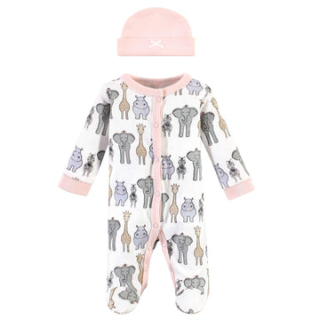 Hudson Baby Baby Girls Preemie Sleep Play Cap And Toddler T Shirt Set, Pink Safari, Preemie Us