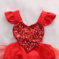 Newborn Baby Girls Valentine Romper Tutu Dress Fly Sleeve Heart Sequins Bodysuit Jumpsuit Summer Outfit 0-3Y (2-3Y, Red)
