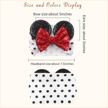 Bbgifts 1Pc Mouse Ears Headband Baby Girl Headwrap, Toddler Kids Party Halloween Christamas Supplies (Red White Dot)