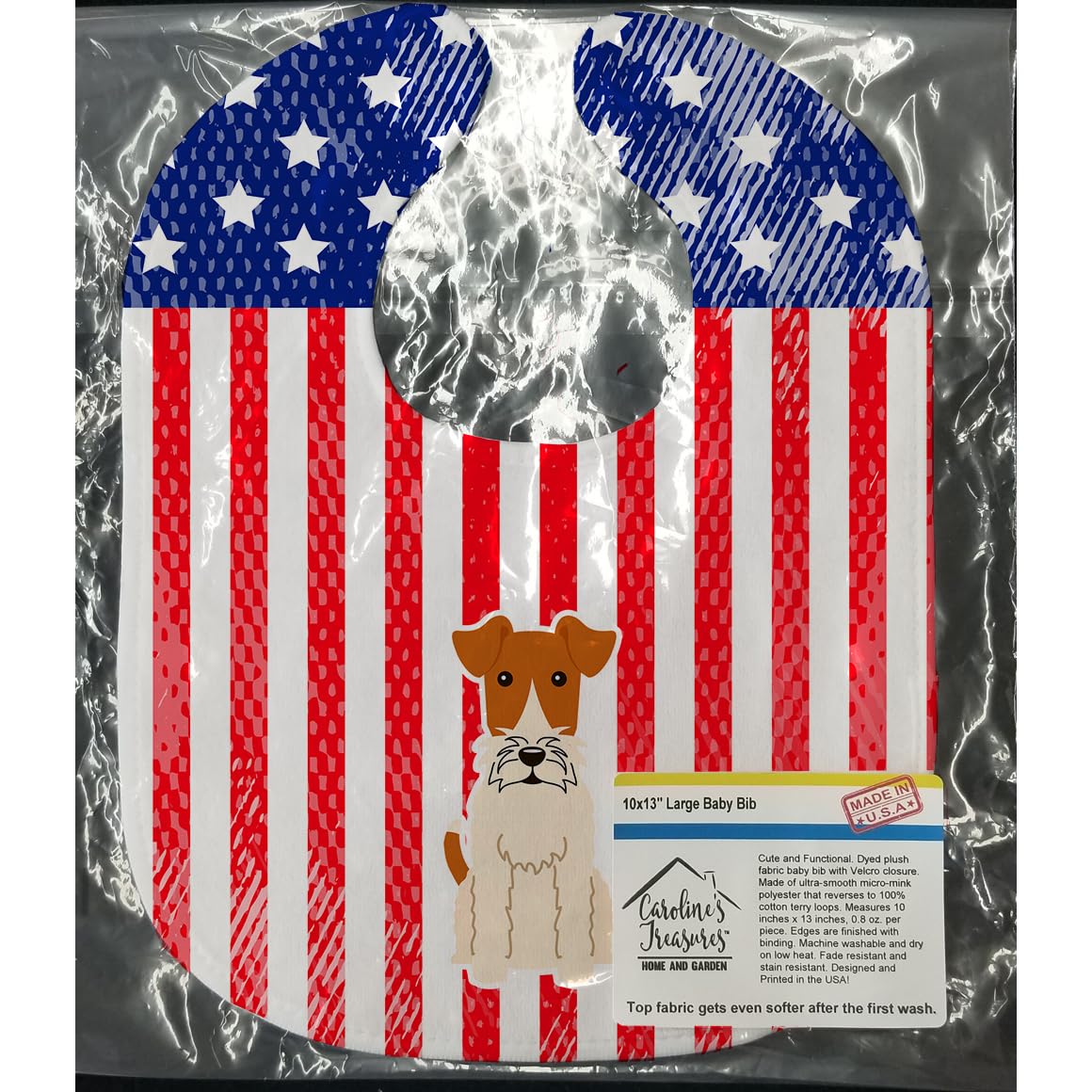 Carolines Treasures Patriotic USA Baby Bib, Wire Fox Terrier, Large