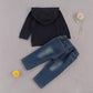 Fhutpw Toddler Baby Boy Outfits Hoodie Sweatshirts & Jeans Clothes Set Fall Winter 6 9 12 18 24 Months (B-Black, 6-12 Months)