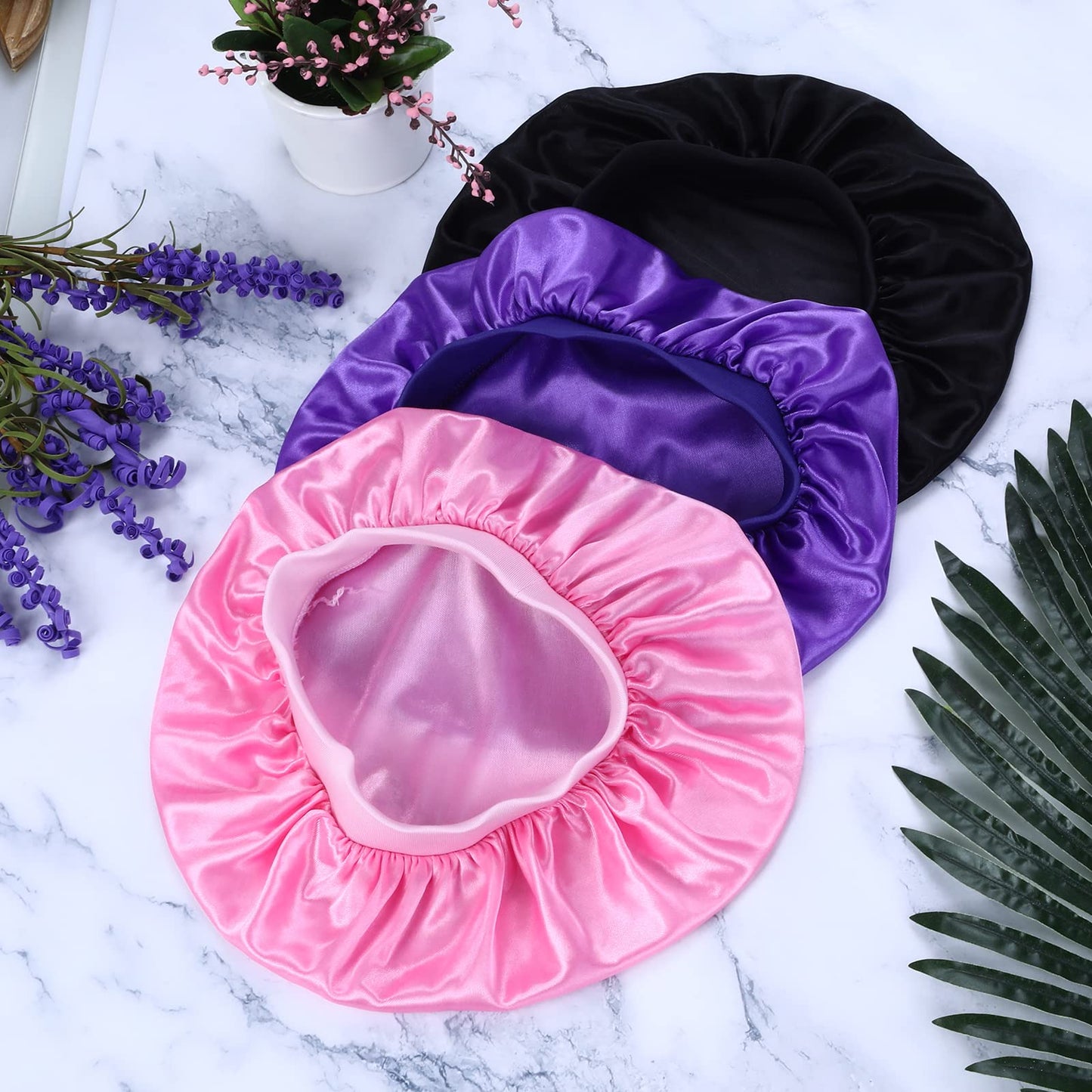 Prasacco 3 Pieces Kids Satin Bonnet Baby Bonnet Sleeping Cap Soft Silk Night Hats Colorful Satin Cap For Baby Girls Boys Natural