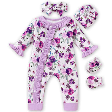 Aalizzwell Preemie Baby Girls Floral Romper Infant Jumpsuit Fall Winter Clothes Premature Coming Home Outfit Purple Clothing