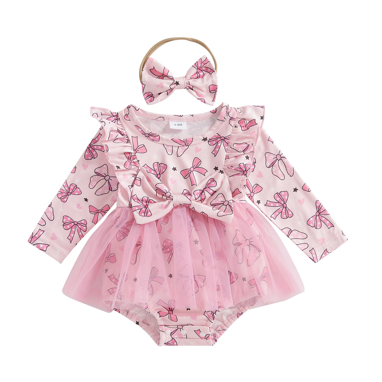 Ayalinggo Baby Girl Valentines Outfit Love Heart Valentine Romper Dress Long Sleeve Onesie Newborn Valentines Day Clothes (Pink