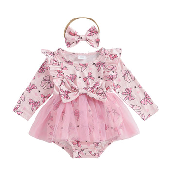 Ayalinggo Baby Girl Valentines Outfit Love Heart Valentine Romper Dress Long Sleeve Onesie Newborn Valentines Day Clothes (Pink